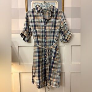 L.L. Bean Linen Plaid Long Sleeve Dress Size Small P